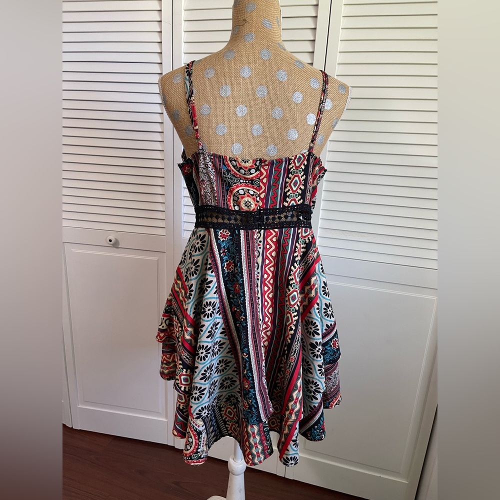 Amazing Festival summer dress with lace crochet peekaboo colorful scarf, Boho - Picture 8 of 12